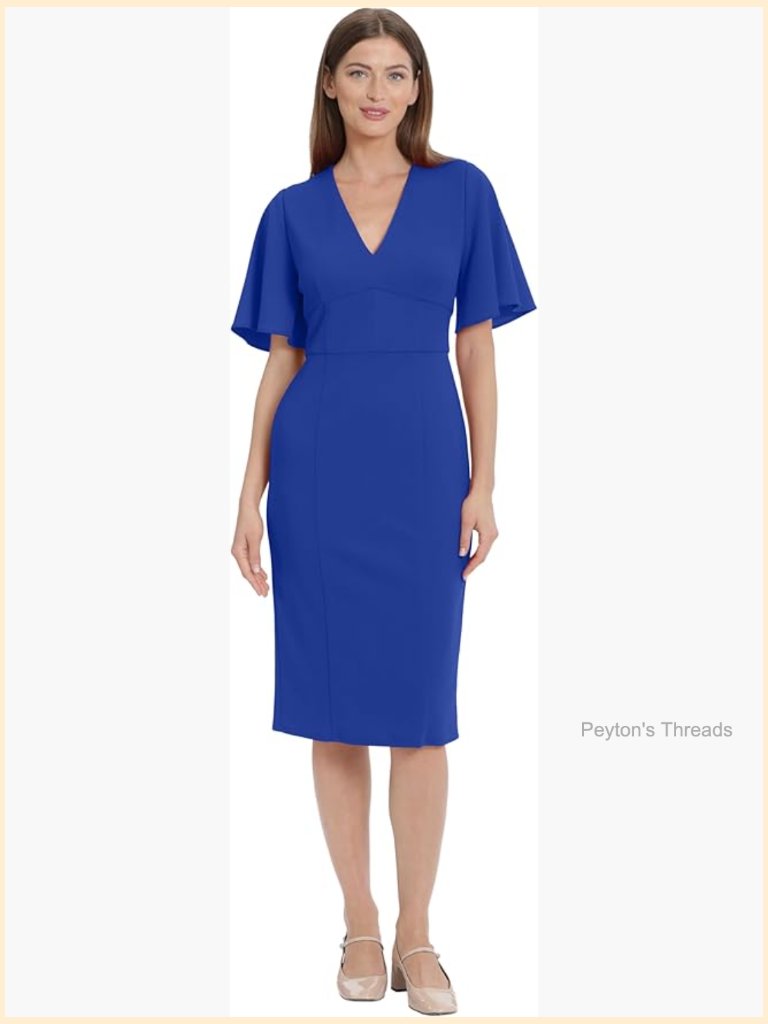 Women's Jacquard Sheath Dress V-Neck Zipper Closure Knee-Length